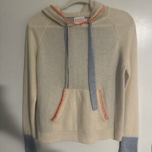 Brodie Cashmere Cream and Blue Women's Hoodie with Orange accents